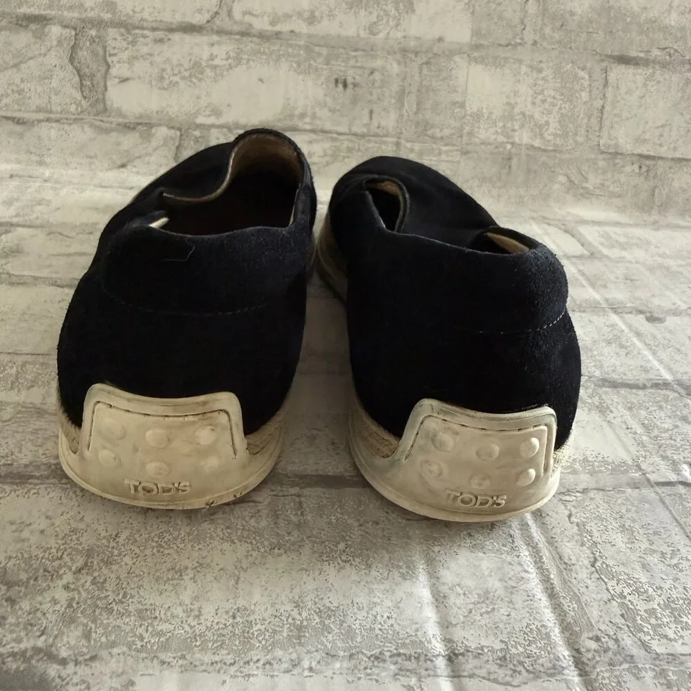 Tods Black Suede Rope Edge Mens Elasticated Side Panel Flat Rubber Loafer Sz 6